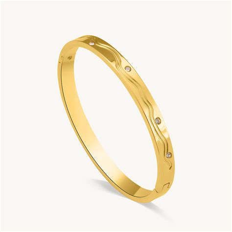 Stone Accented Gold Bangle Bracelet – PALMONAS