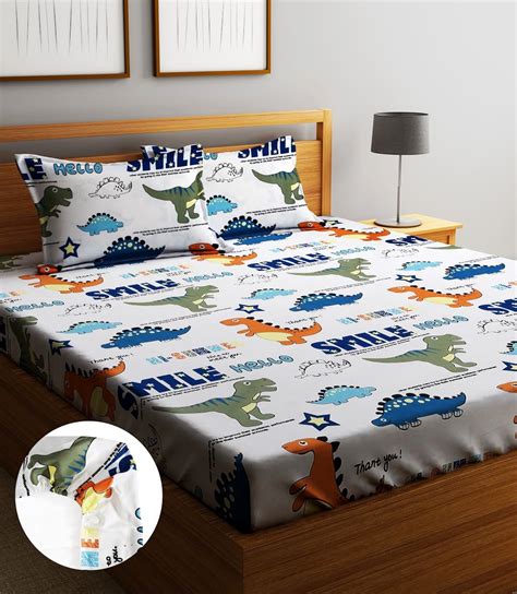 Buy Home Sizzler 144TC Kid's Dinosours Elastic Fitted Double Bedsheet ...