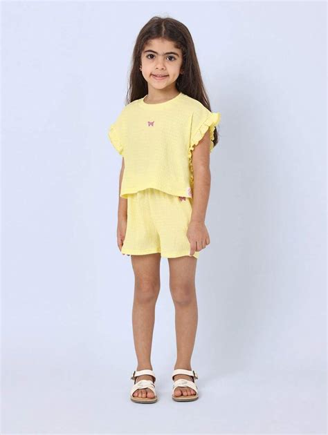 SUMWON Kids Flutter Sleeve Ruffle Crinkle Set Two Piece Summer Outfit ...