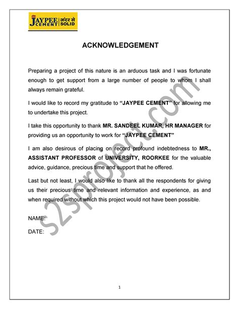 Everest Cement Training Report - ACKNOWLEDGEMENT Preparing a project of ...