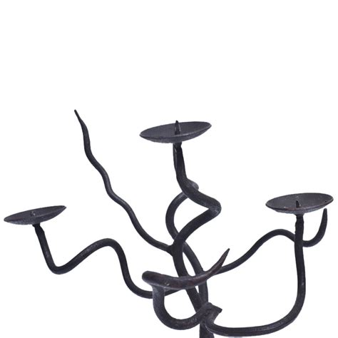 Twisted Vein and Leaf 3 Legged Wrought Iron Double Candle Holders