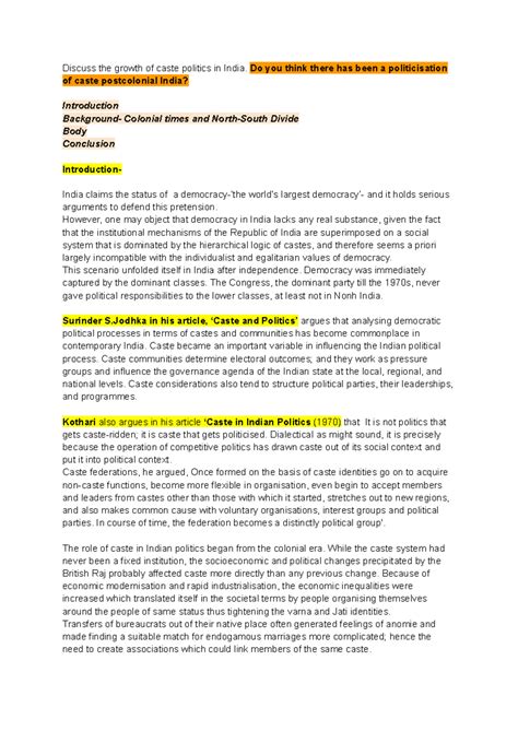 Caste by khushi - read well - Discuss the growth of caste politics in ...