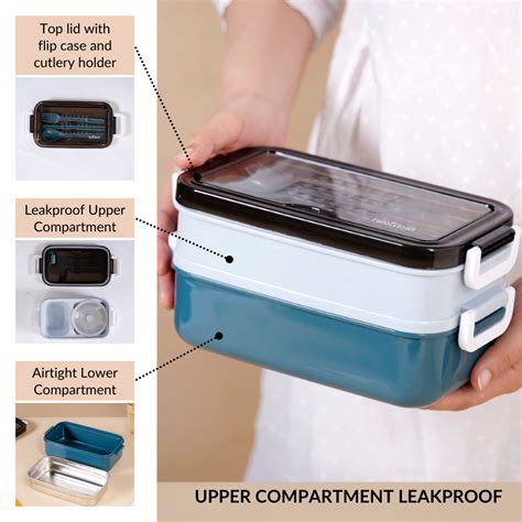 Stackable Insulated Lunch Box With Cutlery Blue 1050ml Online - Premium ...