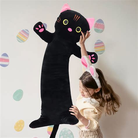 Buy JoeRita Cat Plush Long Pillow Black Doll Cartoon Body Sleeping ...