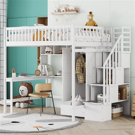 Full size loft bed with stairs online