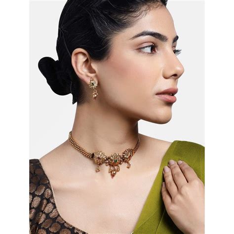 Buy Estele Attractive Gold-Plated Necklace Set with Multi-Color Stone ...