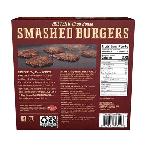 Buy Holten's Chop House Smashed Burgers, 4 oz Beef Patties, 24 oz, 6 ct ...
