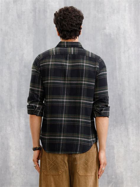 Brushed Flannel Check Shirt In Twill | Dark Green – Wrogn