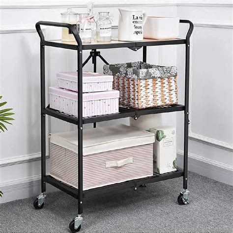 Haus Alchemy Foldable Serving Trolley 3-Tier Rolling Utility Cart ...