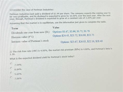 [Solved] 1) Consider the case of Portman Industries: Portman Industries ...