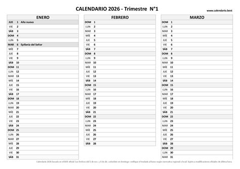 Calendario Mensual 2026 para imprimir: Plantillas en PDF y JPG
