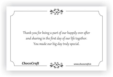 Thank You Note to accompany your wedding Return Gift – CHOCOCRAFT