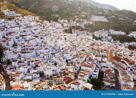 Mountain Landscape with Spanish Town of Competa on Slopes Stock Photo ...