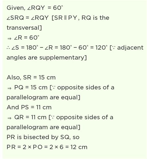 In a parallelogram pqrs,o is the midpoint of sq.find angles,angler,pq ...