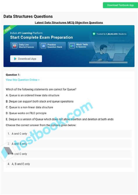 Mcq on data structures 626fa34741 c7369a8e3859c5 - Download Testbook ...