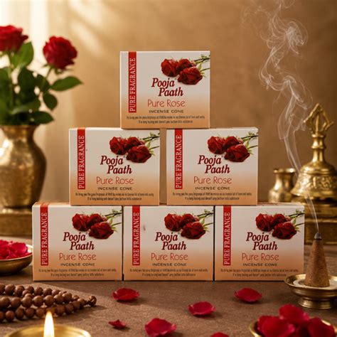 Pooja Paath Cone Dhoop ( Rose ) - 6 Pack