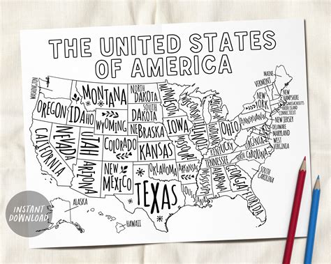 United States Map Coloring Page