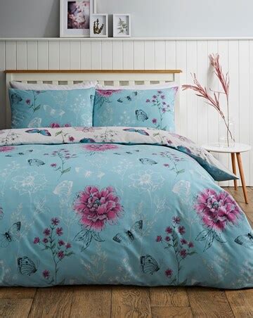 Viola Sky Blue Floral Printed Reversible Duvet Cover Set | Ambrose Wilson