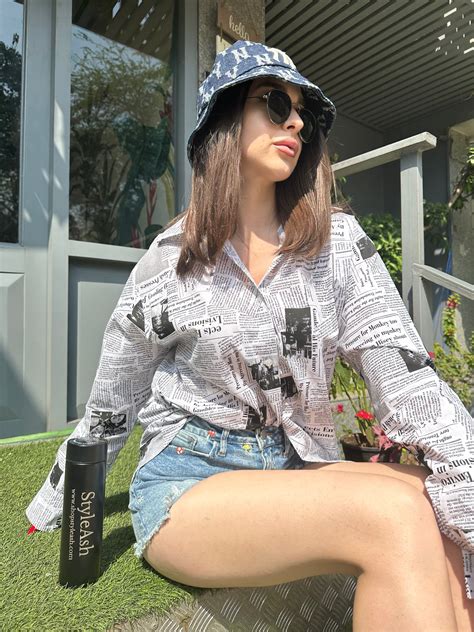StyleAsh Newspaper Print Oversized Shirt