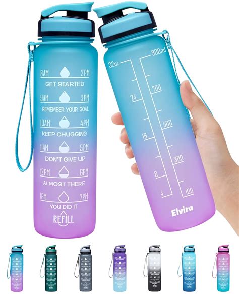 Elvira 32Oz Large Water Bottle With Motivational Time Marker ...