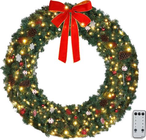 Amazon.com: VINGLI 48 Inch Pre-lit Artificial Christmas Wreath, Ourdoor ...