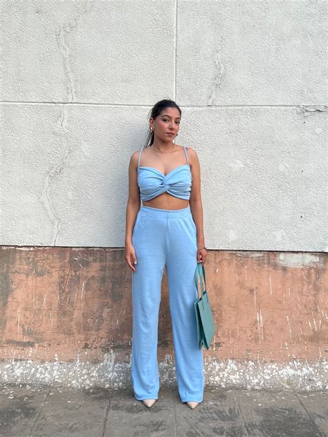 Sky Blue Rib Crop Set – Obleka.in