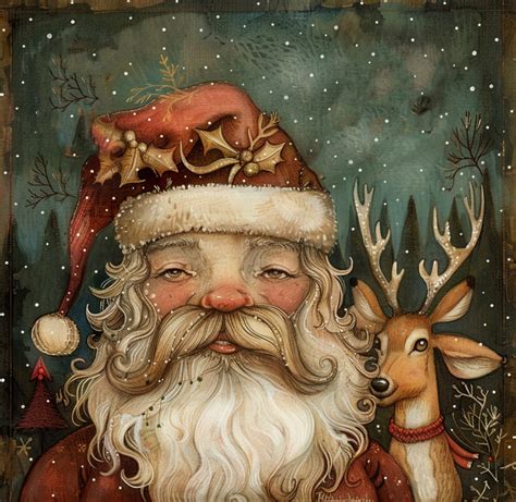 Santa Claus And Reindeer Art Print Free Stock Photo - Public Domain ...
