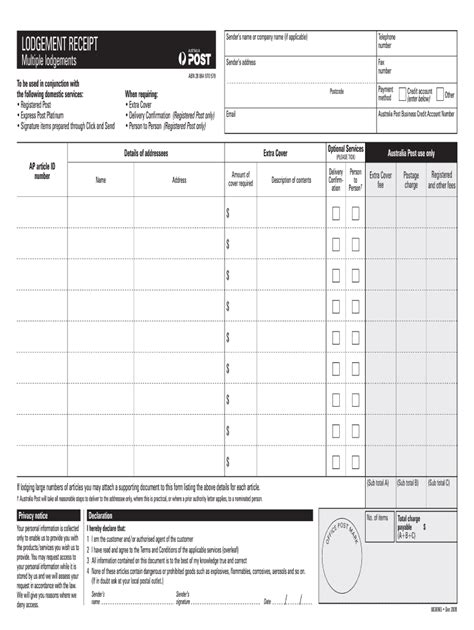 AU Post Lodgement Receipt Form - Fill Online, Printable, Fillable ...