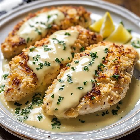 Lemon Pecorino Crusted Chicken: Creamy Lemon Sauce Recipe - Flavors ...