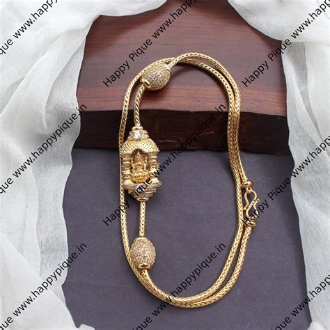 Real Gold Tone AD Mahalakshmi Mantap Thali Mogappu Chain – Happy Pique