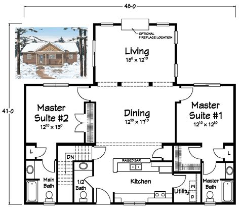 Two Master Suites! | House plans one story, Small house plans, Single ...