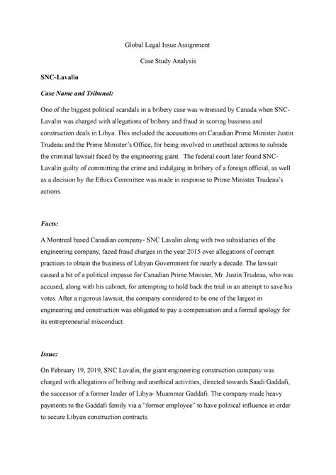 Global Legal Issue Assignment - This included the accusations on ...