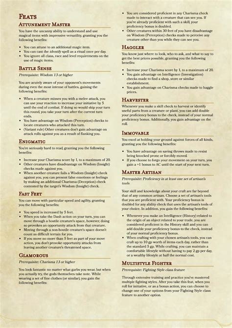 Dnd Character Feats List _ DnD Classes and Subclasses: Handbooks for ...