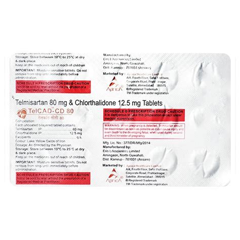 Telcad CD 80/12.5 mg - Strip of 15 Tablets : Amazon.in: Health ...