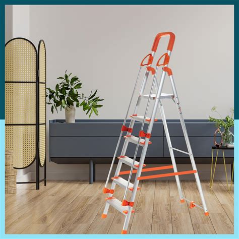 Houza 6 Step Ladder/Aluminium Ladder for Home with Railing - Anti-Slip ...