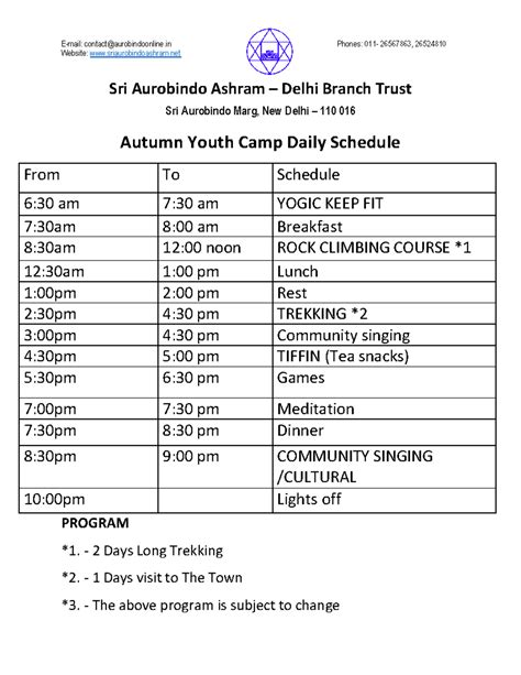 Autumn Youth Camp Schedule - E-mail: contact@aurobindoonline Phones ...