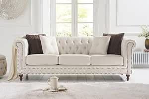 INTERIOR CRAFTS Velvet 3 Seater Modern Chesterfield Sofa (Beige ...