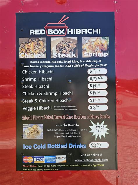 Menu at Red Box Hibachi restaurant, Kodak