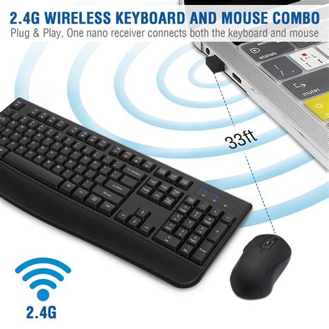 Buy Wireless Keyboard and Mouse Combo, EDJO 2.4G Full-Sized Ergonomic ...