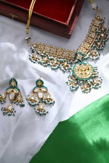Buy Green Pearls, Gota Patti, Stones Phool Bahar Kundan Embellished ...
