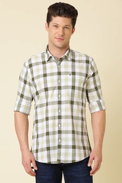 Buy Men Olive Custom Fit Checked Full Sleeves Casual Shirt Online ...
