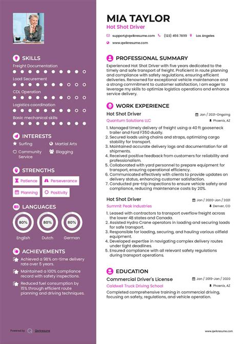 10+ Hot Shot Driver Resume Samples & Templates for 2025