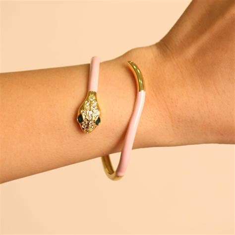 Pink Oil Drip Rhinestone Snake Cuff Kada – Local Pitara