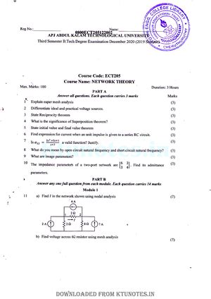 Network Theory - ECT205 - KTU - Studocu
