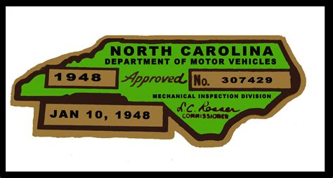 1948 North Carolina INSPECTION Sticker. : Bob Hoyts Classic Inspection ...
