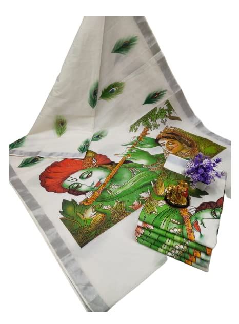 Buy ANNAMALAI AGENCY's Women Traditional Green Krishna Kerala Kasavu ...