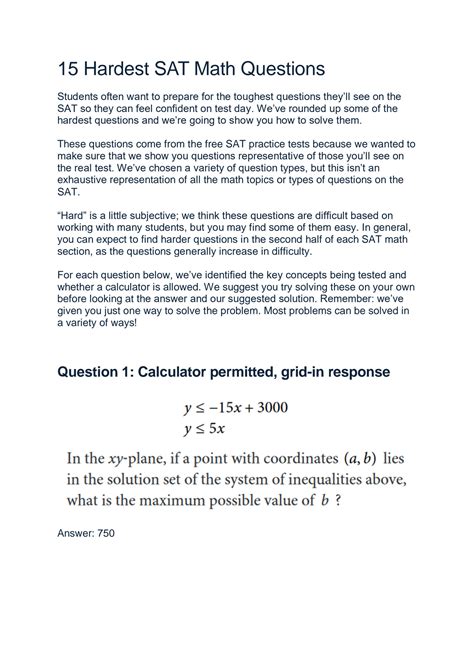 SOLUTION: 15 Hardest SAT Math Questions & Solution - Studypool