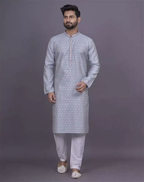 All Over Floral Design Grey Color Jacquard Kurta Pyjama Set – South ...