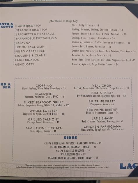 Menu at Lago restaurant, Las Vegas, 3600 S Las Vegas Blvd