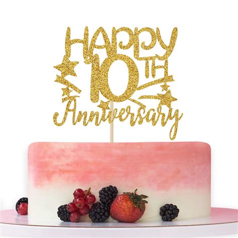 Gold Glitter Happy 10th Anniversary Cake Topper For Wedding Anniversary ...